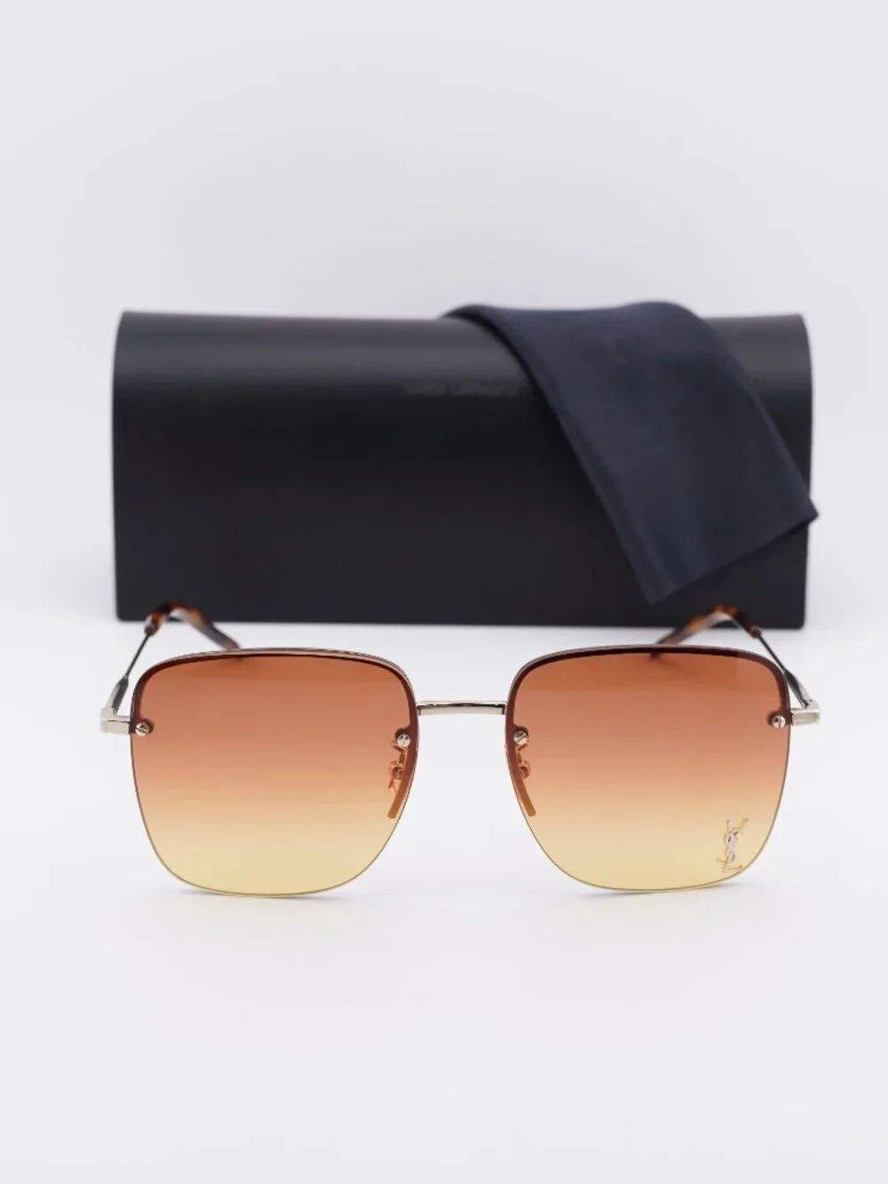 Saint Laurent SL312M 004 Square Rimless Sunglasses - Gold / Orange